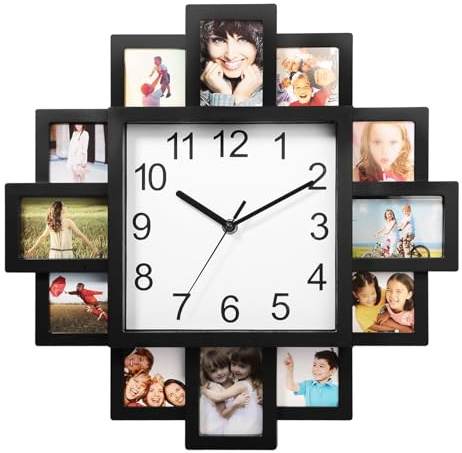 KOCASO Photo Frame Clock Picture Collage 12-Picture Display DIY Wall Clock Photowall Wall Hanging Home Decor- Make Your Own Multi-Photo Clock-US Spot