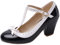 Etebella Damen T Strap High Heels Lack Pumps mit Blockabsatz und Schleife Rockabilly Vintage Schuhe (Schwarz,37)