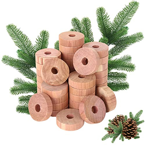GOYADA 100 PCS Cedar Wood Moth Repellent Rings, Natural Cedarwood Rings Balls Refresher, Moth Protection Rings for Hangers Wardrobes Clothes Storage Drawer Shoe Cabinets