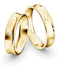 JC Trauringe Gelbgold 333 Paarpreis Eheringe Gold | Verlobungsringe Gold breit 5,0 mm I Partnerringe mit Gravur in edler Schatulle I 2 Hochzeitsringe Herrenring & Damenring mit Stein (Profil 03)