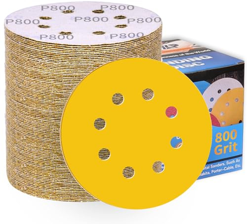 100 Stück Schleifpapier 125mm Klett 800 Körnung Schleifscheiben für Exzenterschleifer 8 Loch Schleifblätter Profi Für Holz Metall Entrosten und Farbe