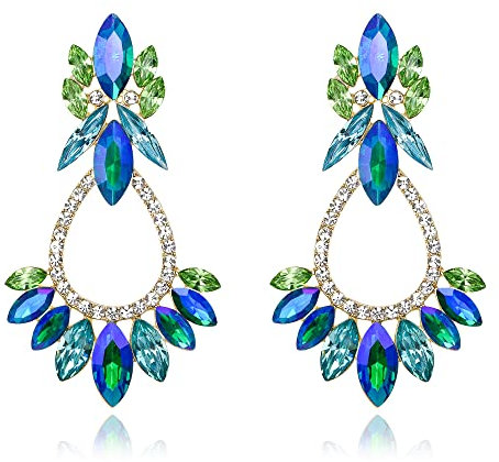 Clearine Mode Marquise Schnitt Strass Kristall Hohl Ohrringe für Hochzeit Gast Party Prom Blau Grün Gold Tone