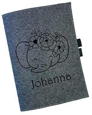U-Heft Hülle Filz mit Namen | Personalisierte Schutzhülle Mutterpass Impfpass | Tiere Jungen Mädchen Elefant