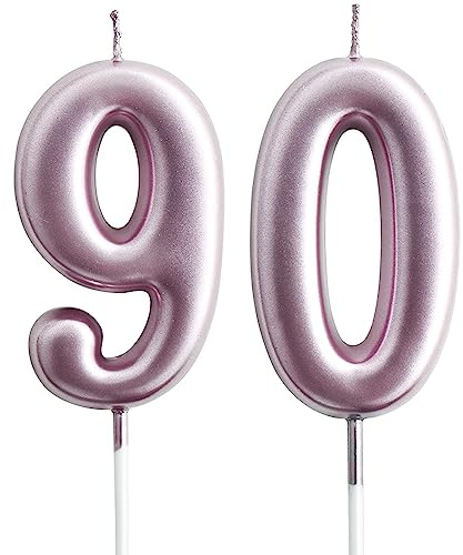 Rose Gold Birthday Candles for Cake Decoration (Number 90)