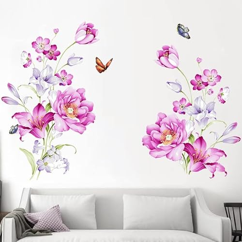 HGDESIGN® Wandtattoo Wandaufkleber Blumen Ranke Orange Lila Wandsticker Wanddeko Wohnzimmer Schlafzimmer Selbstklebend (Lila)