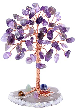 FANNAS Baum des Lebens Kristall, Heilsteine Kristalle, Amethyst Stein Baum, Edelsteine und Kristalle, Natürliche Kristall Geldbaum Verzierung für Home Office Tischdekoration Geschenk Skulptur
