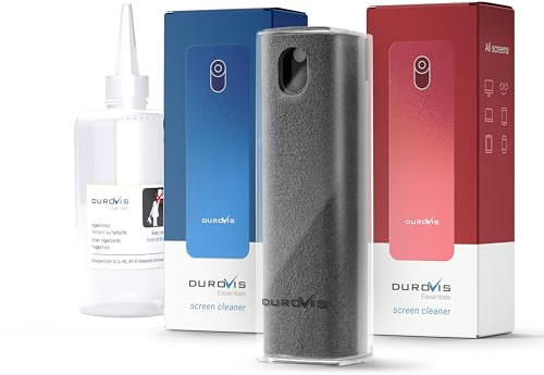 Display Reiniger Durovis Essentials, Screen Cleaner, Bildschirmreiniger mit Mikrofasertuch inklusive 50ml Glasreiniger ohne Alkohol für Auto/Smartphone/Laptop/Tablet (blau, grau, rot, 3er Set)