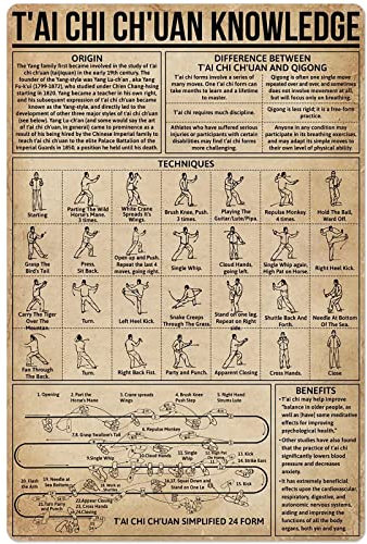Lsjuee Tai Chi Explosionsdiagramm Knowledge Vintage Retro Blechschild aus Metall, Poster, Malerei, Schule, Garten, Zuhause, Garage, Mann, Höhle, Wanddekoration, 20,3 x 30,5 cm