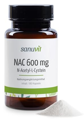 Sanuvit® - NAC | 180 Kapseln | Hochdosiert | N-Acetyl-L-Cystein | Hohe Bioverfügbarkeit und Verträglichkeit | Vegan | Hergestellt in Österreich (180 Stück, 600 mg)