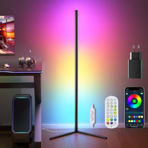 bedee 165cm LED Floor Lamp for Living Room Corner Lamp with Remote Control and App Music Sync Floor Lamp Dimmable with 16 Million Colours RGB Floor Lamp for Bedroom Playroom Living Room Party 
