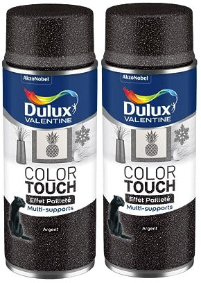 Dulux Valentine Peinture Intérieure et Extérieure Aérosol Color Touch - Effet Pailleté Argent 400 ml - Lot de 2