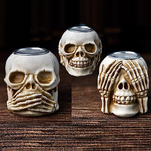 KARLOR Totenkopf Deko Set, 3 PCS Totenschädeln Kerzenhalter Menschenschädel Figuren Deko''Nichts Hören, Nichts sehen, Nichts Sagen'' Menschliche Totenkopfmodel Schädel Modell Dekoration Tischdeko