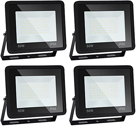 Daromigo Projecteur LED extérieur, d'éclairage extérieur 4 pièces 50W, Projecteur LED, 4250lm Projecteur LED extérieur, 3000K Blanc chaud IP65 étanche Projecteur extérieur,pour cour,garage,couloir