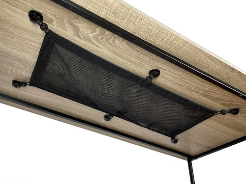 MyGadget Schreibtisch Netz ohne Bohren - [ 63 cm x 25,5 cm ] - Kabelnetz für Kabelmanagement - unsichtbare Aufbewahrung unter dem Tisch in Schwarz