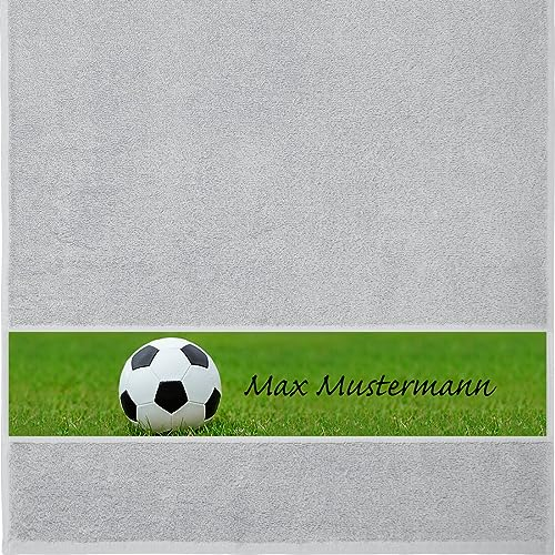 Erwin Müller Handtuch mit Namen - personalisiert - Motiv Sport - Fußball - viele Farben & Motive - Dusch-Handtuch - hellgrau - Größe 50x100 cm - persönliches Geschenk mit Wunsch-Name