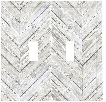 Weiß-graue Holzplatte mit Fischgrätenmuster, 2-Gang-Wandplatte, dekorative Doppel-Kipp-Lichtschalterplatte, Abdeckung, elektrische Schaltplatte, Blende für Badezimmer, Schlafzimmer, Wohnzimmer, Dekor