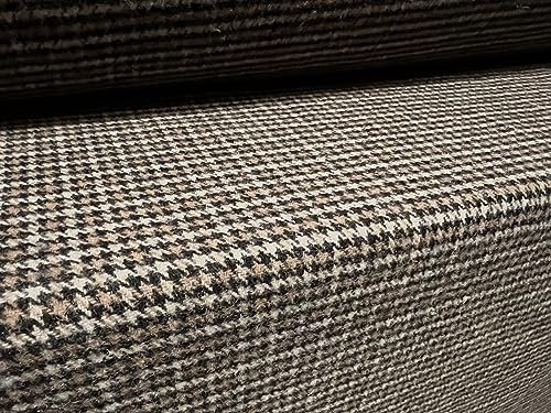 Tissu en flanelle de laine mouflon, au mètre – Carreaux de campagne – Gris et marron