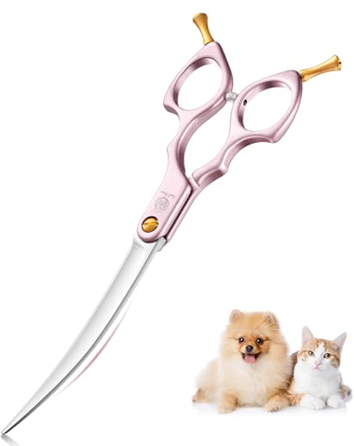 Purple Dragon 6.5 Zoll Hundeschere Fellschere Gebogene Für Hunde und Katze Grooming Schere mit Ultraleicht Weltraum Aluminium Griff,JP 440C Steel Profi Fellschere Hunde für Hundefriseur und Anfänger