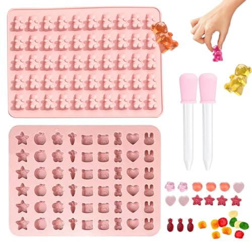 HONGECB Moules à Forme de Oursons, Moules à Bonbons à Gummy, Réutilisable Moule Gummies, Moules à bonbons en silicone, avec 2 Compte-gouttes, pour Faire Bonbons Gommeux Gelée Chocolat, 2Pièces
