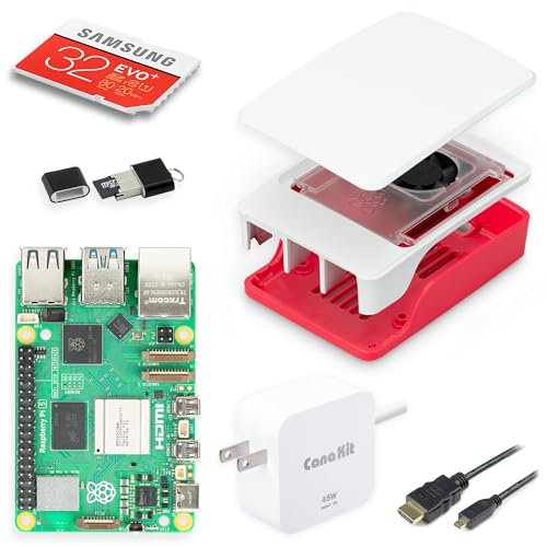 CanaKit Raspberry Pi 5 Essentials Starter Kit with Official White/Red Case (4GB RAM)