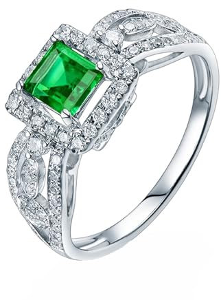 ANAZOZ Ringe für Damen Gold 18 Karat, Hochzeit Ringe Frauen Echtschmuck mit Labor Smaragd 0,5 Karat und Moissanite größe 60 (19.1)