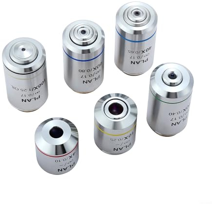 HEIBTENY Achromatisches Mikroskop-Objektiv, 4X/10X/20X/40X/60X/100X, klares Bild, Standard-RMS-Gewinde (4X), 4A4J122IZG16LZ10S2394HS18ZULQ