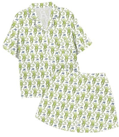 Women's Short Two-Piece Pyjamas Roller Dupes Rabbit Preppy Button Down Sleepwear Y2K Pyjamas Lapel Short Sleeve Monkey Rabbit Tiger Floral Pjs Shorts Set Leisure Suit Sleepwear Loungewear