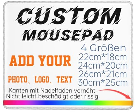 Generisch Bedrucktes Mauspad mit Foto, (4 Größen), Mousepad selbst gestalten, Mousepad für Büro Gaming, rutschfeste Gummi-Unterseite, Geschenkidee Männer, Frauen, Freunde, Gamer, Büro, Rechteckig