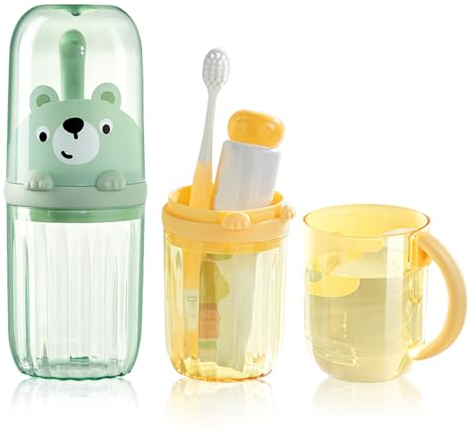 SacJkt Zahnputzbecher Kinder, 2 Stück Zahnbürsten Etui Karikatur Tier Zahnputzbecher Set mit abnehmbarem Griff, Zahnbürstenhalter für Geschäftsreise, Reisen oder den täglichen Gebrauch