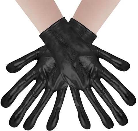obmwang Glänzende metallische Alien-Handschuhe, Halloween, Cosplay, Kostüm, Handschuhe für Damen und Herren, Schwarz, 10.23 x 3.93inch/26 x 10cm