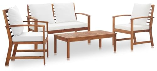 KOIECETA Garten Lounge Set 4-TLG.Gartengarnitur mit viel Platz Gartenmöbel mit 4 Sitzkissen 4 Rückenkissen Sofagarnitur Gartensofa Massivholz Akazie