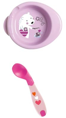 piatto Pappa Calda+ cucchiaino sono adatti per lo svezzamento dei bambini a partire dai 6 mesi (Rosa)
