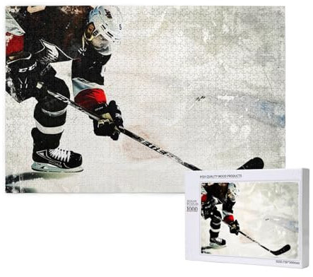 Eishockey Kunst gedruckt Holzblock Puzzle - 1000 Teile (Boxed) Puzzle Lernspiel - Heimdekoration Puzzle
