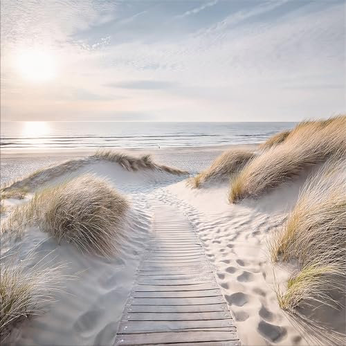 artissimo, Glasbild, 30x30cm, AG5607A, Landschaft/Natur: Strand und Meer II, Bild aus Glas, Wanddekoration aus Glas, Wandbild Wohnzimmer modern, Dünen-Landschaft, hell, blau beige