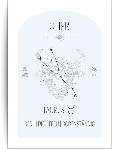 Papierkind™ Poster Sternzeichen Stier - Taurus | Taurus Wanddeko Kinderzimmer | Kreatives Stier Wandbild | Astrologie Taurus Kunstdruck | Geschenk | in DIN A4 ohne Rahmen (A133-3)
