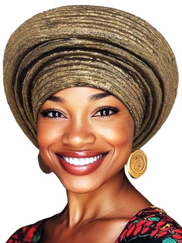 Woeoe Vorgebundene afrikanische Hüte Gold Auto Gele African Head Wraps Kirche Turban für Frauen, Gold, Einheitsgröße