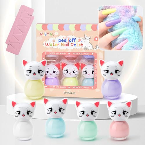 DAWRIS 6 Colors Nail Polish Sets for Girls, Kids Nail Polish Kit, Water-Based, Peel Off Children Non-Toxic Baby Pink Blue Nail Varnish Sets, Kids Makeup Set