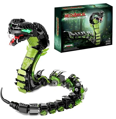 Mechanisches Cobra Schlangen Tiere Bausatz mit Beweglichen Gelenken | Reptilien Klemmbausteine Kit für Erwachsene Kinder, Kreative STEM Pädagogische Tiere Modell Spielzeug, Home Office Decor