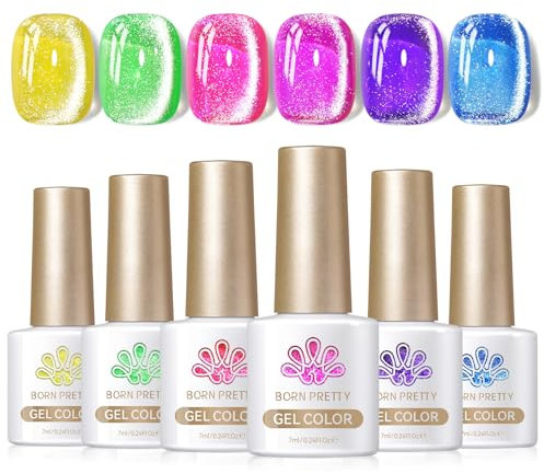 Born Pretty Cat Magnetic Eye Gel Neon Frühling Sommer UV Nagellack Glitzer Kristall Glas Gel Nagellack Maniküre und Nagelkunst DIY zu Hause