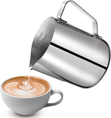 Pot à Lait De 350 ml En Acier Inoxydable - Pichet à Lait Portable Avec Mesure Mark 350 ml Barista - Pichet à Lait Pour Cappuccino, Latte Art, Expresso - Parfait Pour Les Amateurs De Café