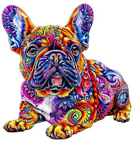 Individz Holzpuzzle für Erwachsene, Einzigartige Tierförmige Französische Bulldogge Wooden Puzzle, Geburtstagsgeschenk Familie Freunde (L-34 * 32.5cm-250 Stück)