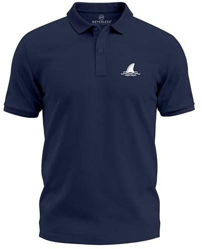 Neverless® Poloshirt Herren mit Haiflossen Logo – Kurzarm Polo Sommer -Maritimes Print Design - Modern Fit Fashion Navy 3XL