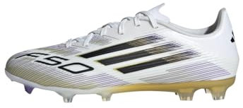adidas Unisex Bota de fútbol F50 League césped natural seco/multisuperficie, Cloud White/Core Black/Gold Metallic, 44