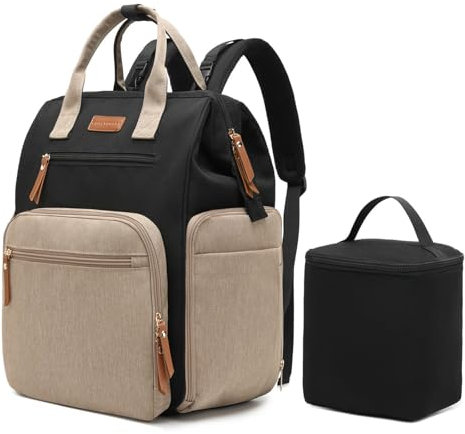 Qualyphant Breast Pump Bag for Spectra S1 S2 Medela, Convertible Large Diaper Bag Backpack for Working Moms with 14 inch Laptop Sleeve & Cooler Storage, Black Khaki