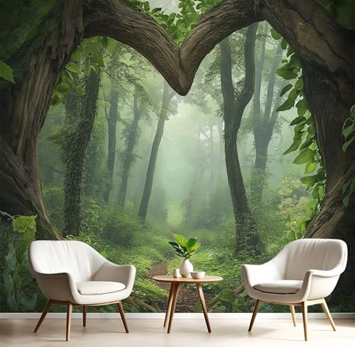 Fototapete Fantasie Natürliche Landschaft 3D 308x220cm (B×H) Tapete, Wald Uralte Bäume Wohnzimmer Küche Schlafzimmer Seidenstoff Tapete, Wand Dekoration Wandtapete, UV-Beständig Montagefertig