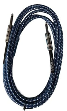 LINRAX Cable de Guitarra 3M, Cable Audio 6.35mm Trenzado, Cable de Instrumento para Guitarra Eléctrica Bajo Amplificador Altavoz Teclado Mezclador Ecualizador, Línea 1/4 TS Recto/Recto, Azul y Plata