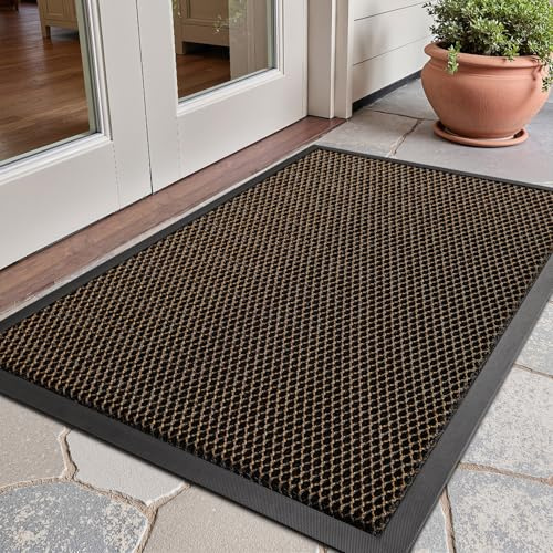 SIXHOME Fußmatte Schmutzfangmatte rutschfeste Türmatte mit Elastisches Netz Fußabtreter für Außen & Innen Waschbar Matte Wetterfester Braun 45 * 75cm
