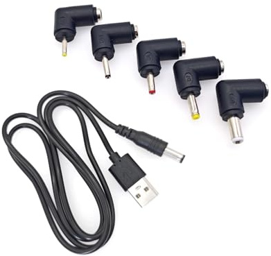 JZK USB zu DC Stromkabel, 1 m USB Ladekabel mit 5.5 x 2.1 mm Steckernetzkabeladapter, mit 5X rechtwinkligem Hohlstecker 5.5 x 2.5mm, 4.0 x 1.7mm, 3.5 x 1.35mm, 3.0 x 1.1mm, 2.5 x 0.7mm