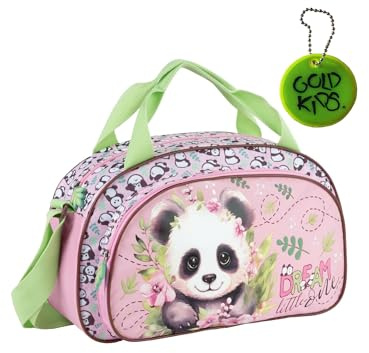 Goldkids - Sporttasche Kinder für Mädchen & Jungen - Umhängetasche mit Panda Motiv - Schwimmtasche mit verstärktem Boden - Trainingstasche 40 cm x 25 cm x 15 cm
