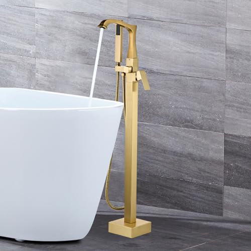 Robinet Baignoire à Poser Mode 2 Monotrou Mitigeur pour Baignoire Ilot avec Douchette,Or Brossé